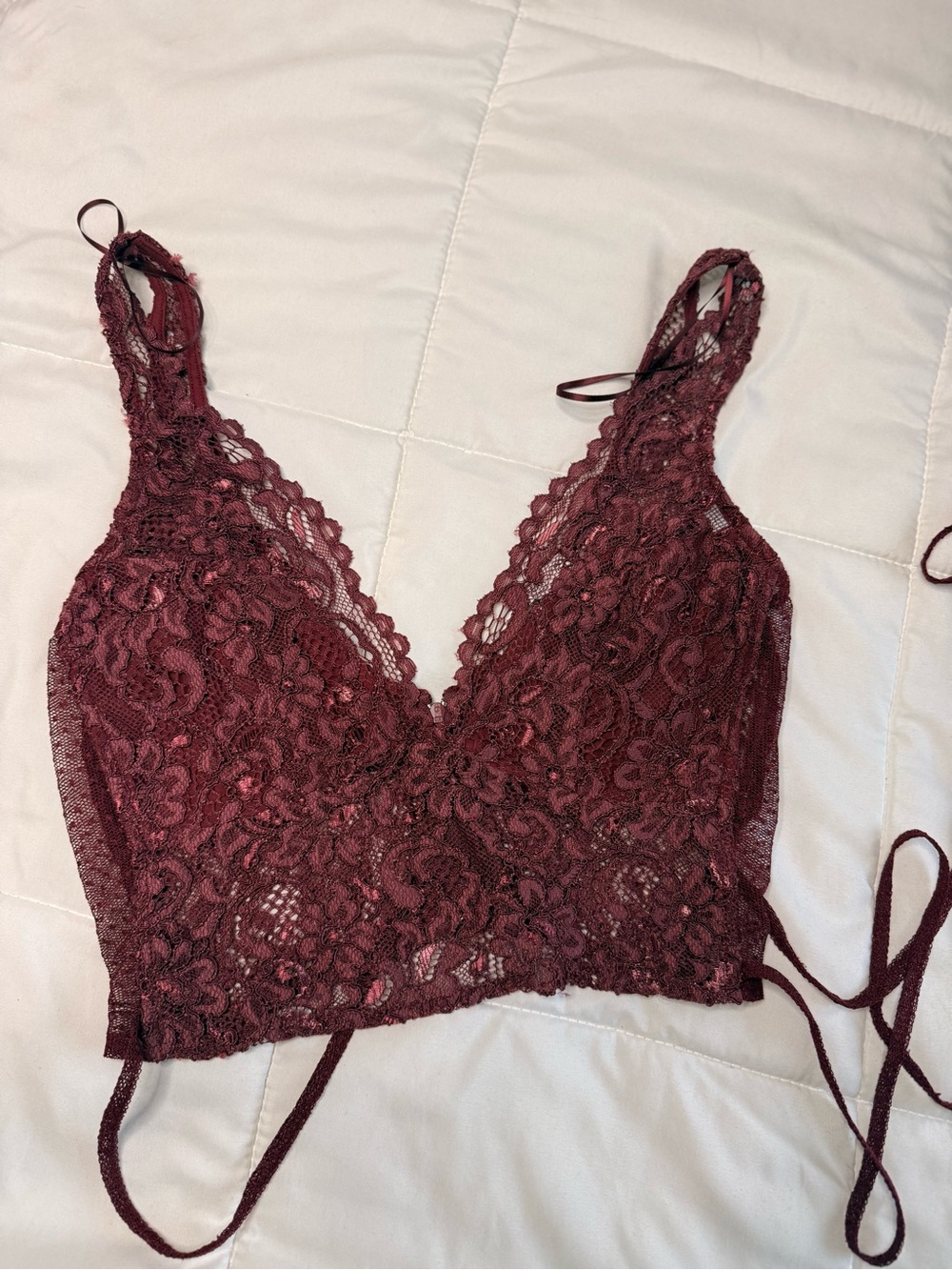 Pull&Bear Lace Bralette Crop Top - Burgundy Wine